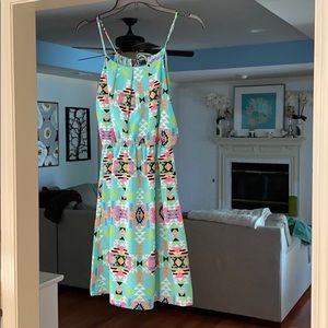 Turquoise dress with Aztec design